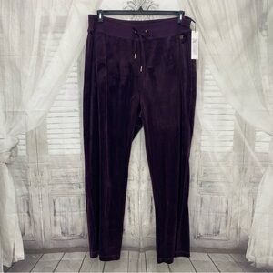 Calvin Klein Size 3X Plus Pants Purple Velvet Sweatpants Elastic Ties 32" Inseam